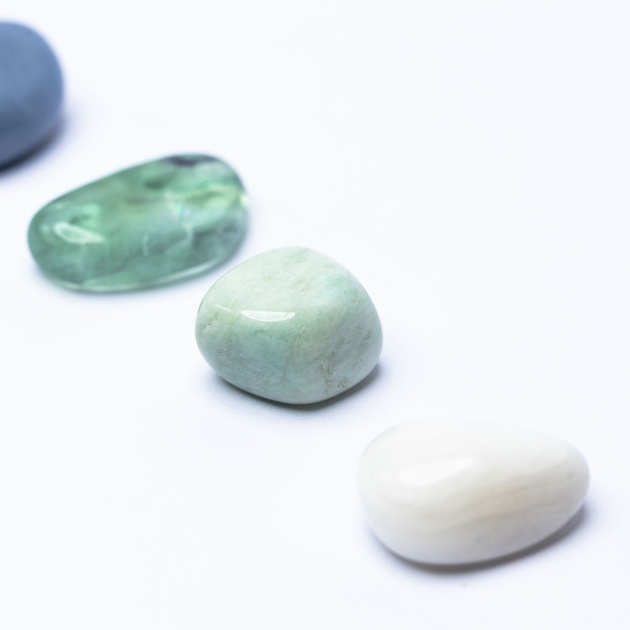 Crystal set that includes Green Fluorite, Amazonite and Moonstone